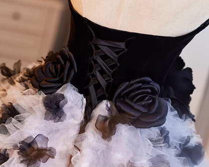 Romantic Strapless Ruffles Tulle A-Line Sweet 16th Gowns Handmade Flowers Prom Dress AP5267