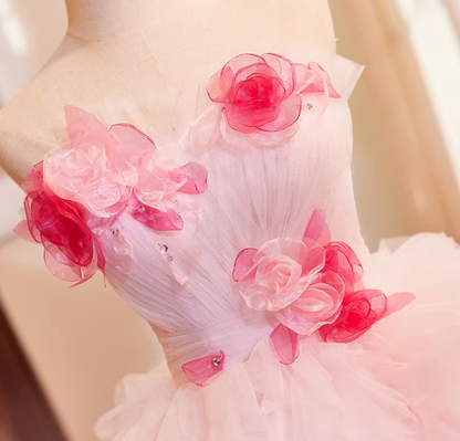Fabulous Strapless A-Line Ruffles Tulle Sweet 16th Gowns Appliques Beads Prom Dress AP5269