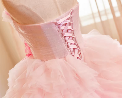 Fabulous Strapless A-Line Ruffles Tulle Sweet 16th Gowns Appliques Beads Prom Dress AP5269
