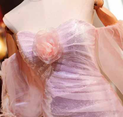 Chic Off-Shoulder Tulle Evening Mermaid Gowns Sequins 3D Flower Prom Dress AP5270