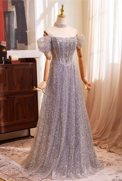Luxurious Off-Shoulder A-Line Sweet 16th Dresses Sequins Beading Prom Dress AP5271