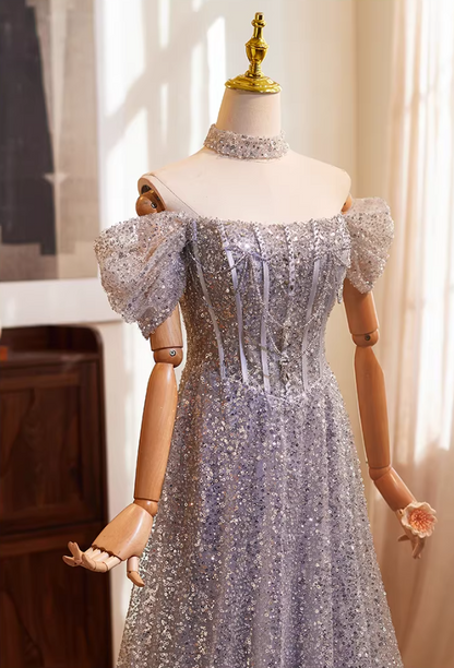 Luxurious Off-Shoulder A-Line Sweet 16th Dresses Sequins Beading Prom Dress AP5271