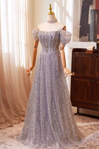 Luxurious Off-Shoulder A-Line Sweet 16th Dresses Sequins Beading Prom Dress AP5271