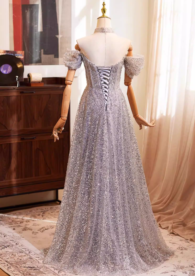 Luxurious Off-Shoulder A-Line Sweet 16th Dresses Sequins Beading Prom Dress AP5271
