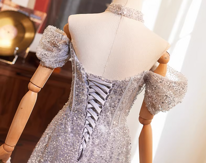 Luxurious Off-Shoulder A-Line Sweet 16th Dresses Sequins Beading Prom Dress AP5271