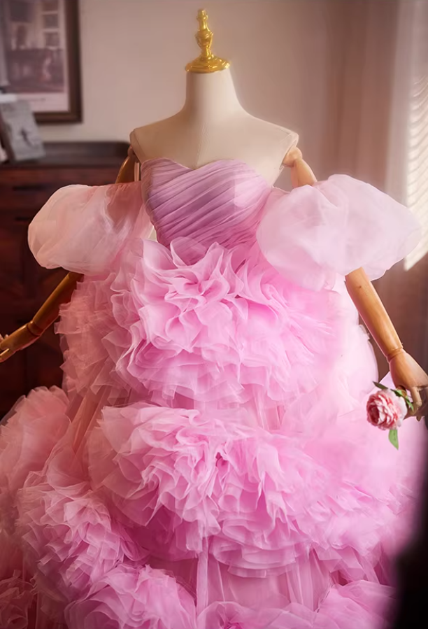 Luxury Off-Shoulder A-Line Sweet 16th Dresses Ruffles Tulle Prom Dress AP5272