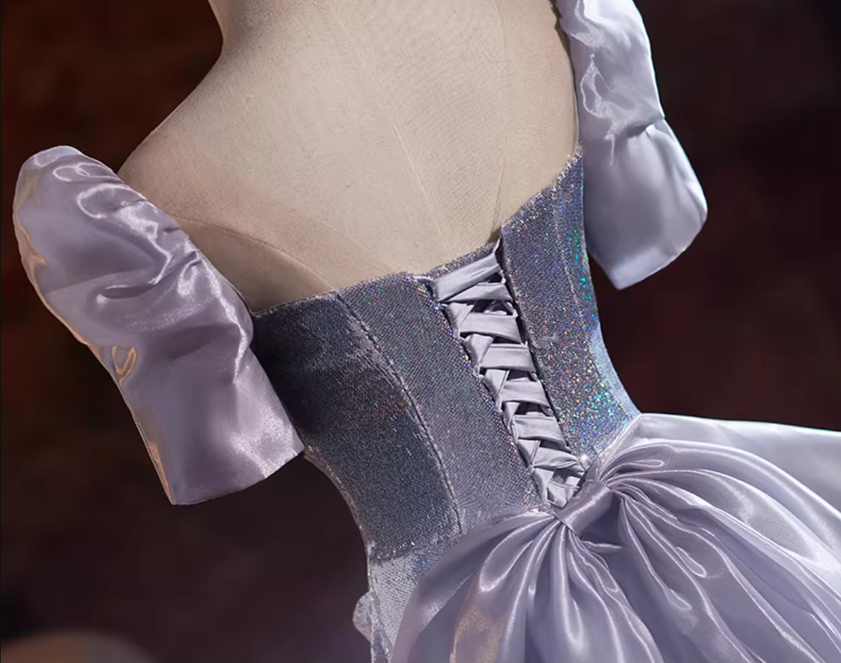 Graceful Sheath Square Neck Sweet 16th Dresses With Bow Train Sequins Short Sleeve Prom Dress AP5273