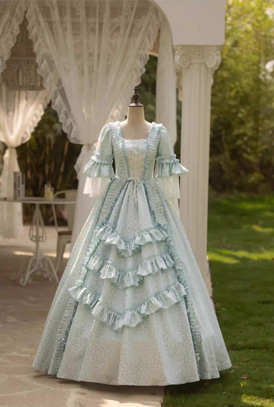 Elegant Square Neck A-Line Ruffles Sweet 16th Dresses Long Sleeve Lace Beads Prom Dress AP5274