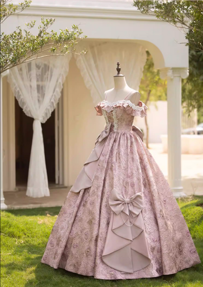 Classical Off-Shoulder Jacquard A-Line Sweet 16th Dresses Bows Beading Lace Prom Dress AP5275