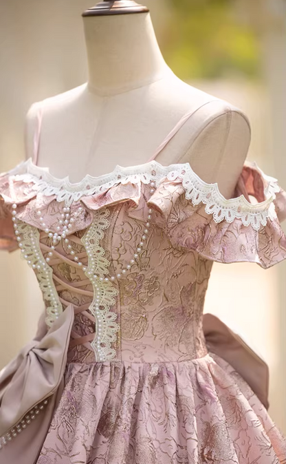 Classical Off-Shoulder Jacquard A-Line Sweet 16th Dresses Bows Beading Lace Prom Dress AP5275