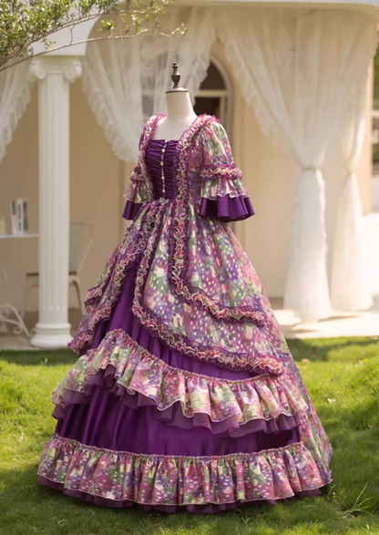 Fantastic Square Neck A-Line Floral Sweet 16th Dresses Sequins Pearls Long Sleeve Ruffles Prom Dress AP5276