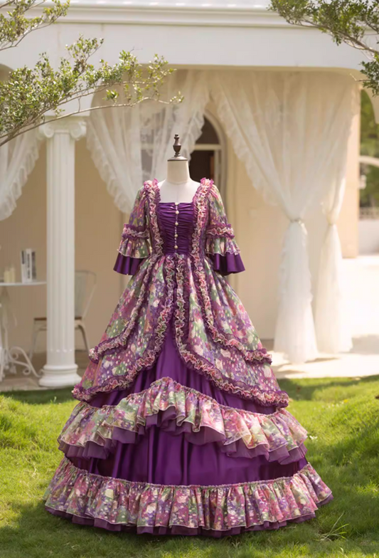 Fantastic Square Neck A-Line Floral Sweet 16th Dresses Sequins Pearls Long Sleeve Ruffles Prom Dress AP5276