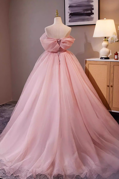 Adorable Off-Shoulder A-Line Pleated Tulle Sweet 16th Dresses Handmade Flowers Beads Prom Dress AP5302