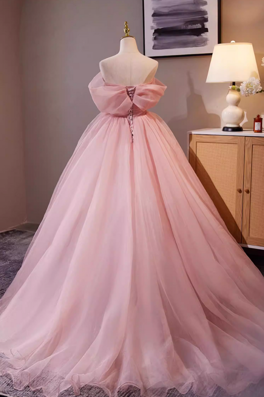 Adorable Off-Shoulder A-Line Pleated Tulle Sweet 16th Dresses Handmade Flowers Beads Prom Dress AP5302