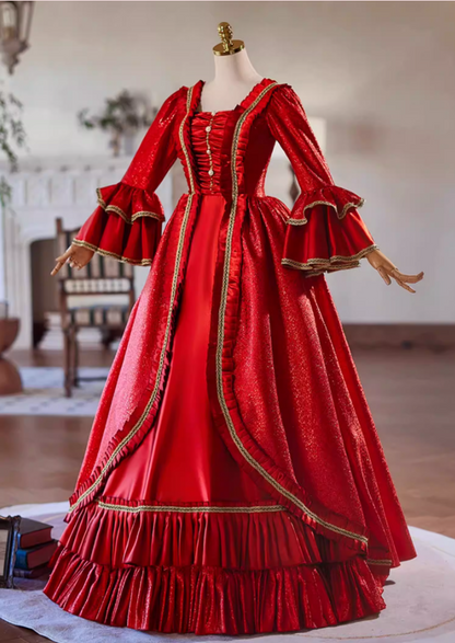 Flattering Square Neck A-Line Ruffles Red Sweet 16th Dresses Long Sleeve Sequins Beads Prom Dress AP5307