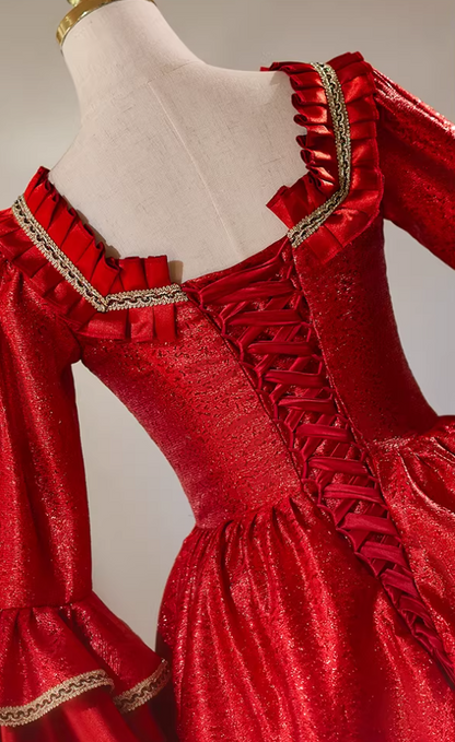 Flattering Square Neck A-Line Ruffles Red Sweet 16th Dresses Long Sleeve Sequins Beads Prom Dress AP5307