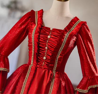Flattering Square Neck A-Line Ruffles Red Sweet 16th Dresses Long Sleeve Sequins Beads Prom Dress AP5307