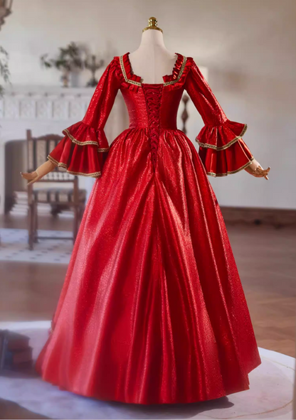 Flattering Square Neck A-Line Ruffles Red Sweet 16th Dresses Long Sleeve Sequins Beads Prom Dress AP5307