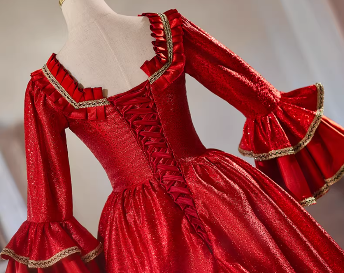 Flattering Square Neck A-Line Ruffles Red Sweet 16th Dresses Long Sleeve Sequins Beads Prom Dress AP5307
