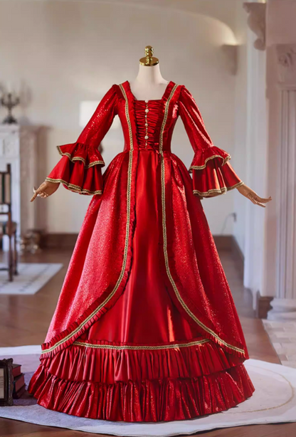 Flattering Square Neck A-Line Ruffles Red Sweet 16th Dresses Long Sleeve Sequins Beads Prom Dress AP5307