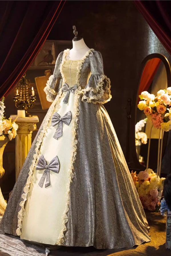Sexy Square Neck A-Line Jacquard Sweet 16th Dresses Beading Bows Long Sleeve Ruffles Prom Dress AP5310