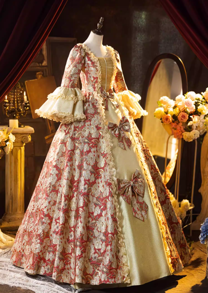 Vogue Square Neck A-Line Floral Sweet 16th Dresses Beading Bows Lace Long Sleeve Ruffles Prom Dress AP5311