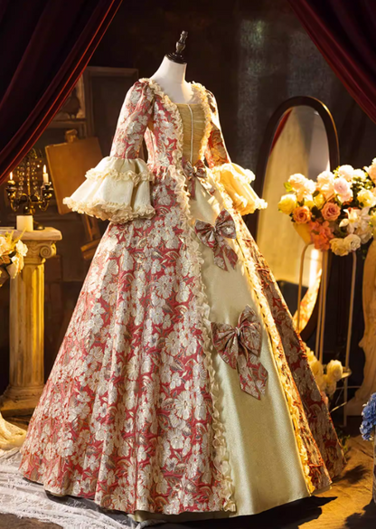 Vogue Square Neck A-Line Floral Sweet 16th Dresses Beading Bows Lace Long Sleeve Ruffles Prom Dress AP5311