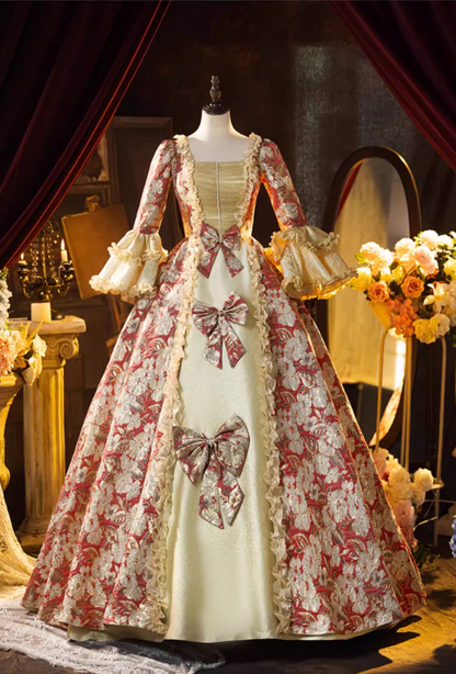 Vogue Square Neck A-Line Floral Sweet 16th Dresses Beading Bows Lace Long Sleeve Ruffles Prom Dress AP5311