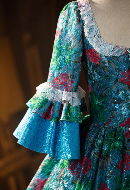 Glittering Square Neck A-Line Jacquard 16th Dresses Bows Lace Long Sleeve Ruffles Prom Dress AP5312