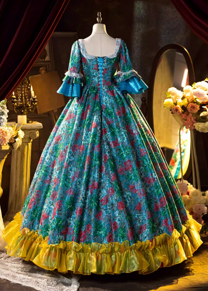 Glittering Square Neck A-Line Jacquard 16th Dresses Bows Lace Long Sleeve Ruffles Prom Dress AP5312