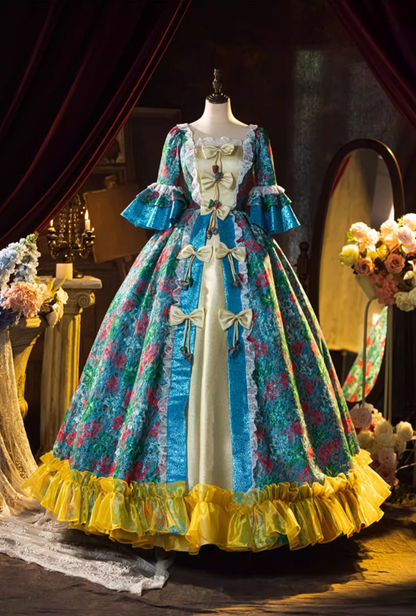 Glittering Square Neck A-Line Jacquard 16th Dresses Bows Lace Long Sleeve Ruffles Prom Dress AP5312