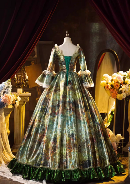 Modern Square Neck A-Line Tiered 16th Dresses Ruffles Long Sleeve Bow Lace 3D Floral Prom Dress AP5313