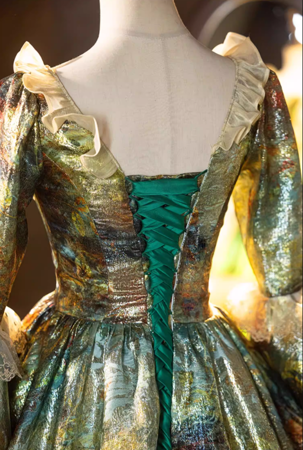 Modern Square Neck A-Line Tiered 16th Dresses Ruffles Long Sleeve Bow Lace 3D Floral Prom Dress AP5313