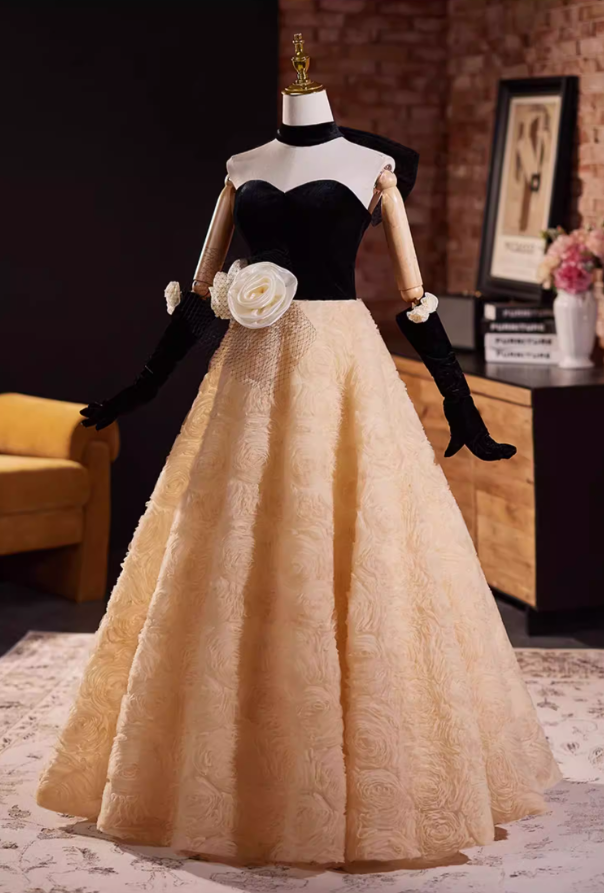 Princess Strapless A-Line Textured Sweet 16th Gowns Handmade Flowers Prom Dress AP5314