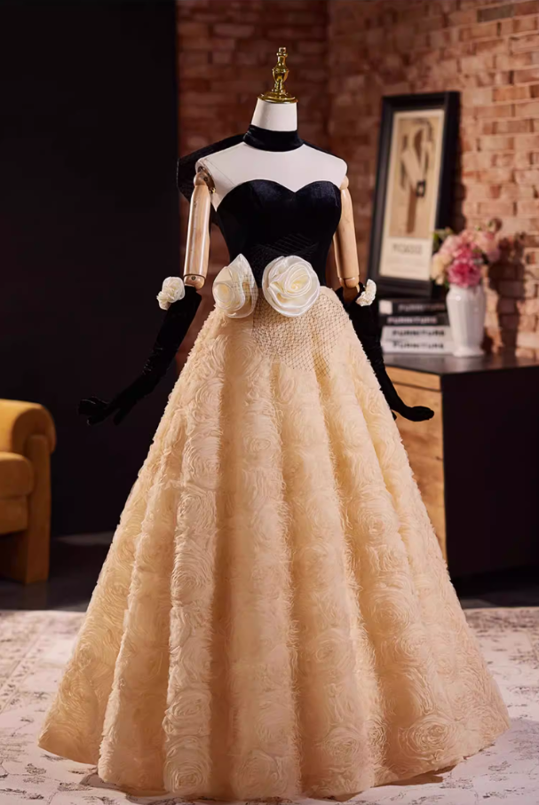 Princess Strapless A-Line Textured Sweet 16th Gowns Handmade Flowers Prom Dress AP5314
