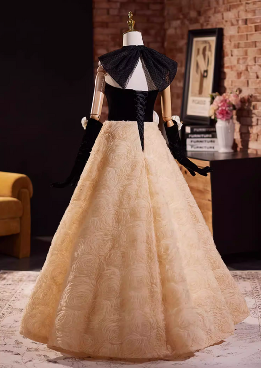 Princess Strapless A-Line Textured Sweet 16th Gowns Handmade Flowers Prom Dress AP5314