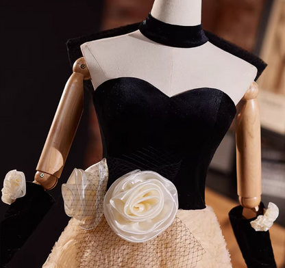 Princess Strapless A-Line Textured Sweet 16th Gowns Handmade Flowers Prom Dress AP5314
