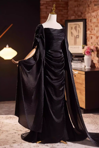 Gothic-Style Sheath Strapless Sweet 16th Dresses Black Satin Prom Dress AP5315