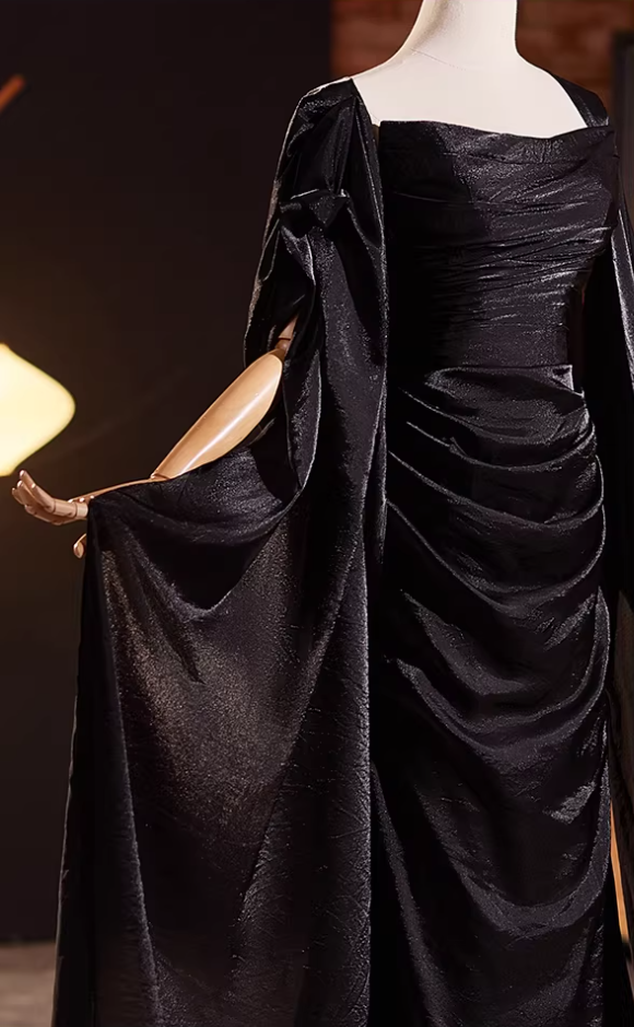 Gothic-Style Sheath Strapless Sweet 16th Dresses Black Satin Prom Dress AP5315