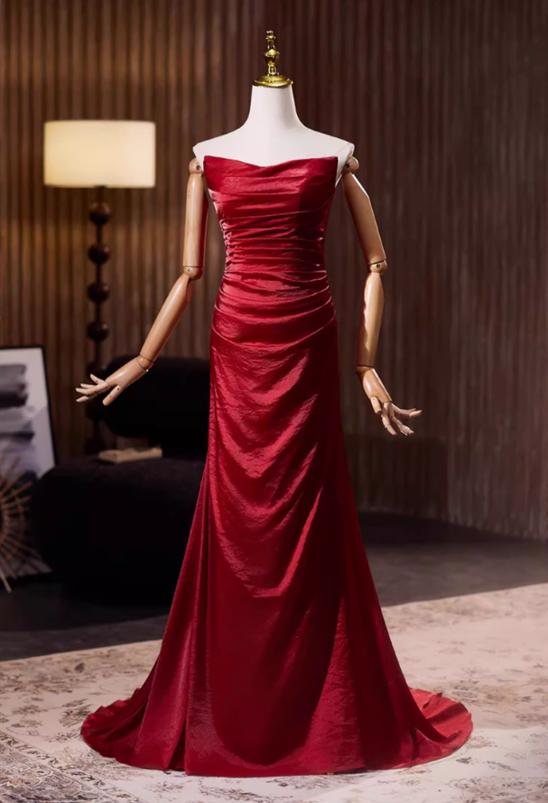 Pretty Sheath Strapless Sweet 16th Dresses Red Satin Prom Dress AP5316