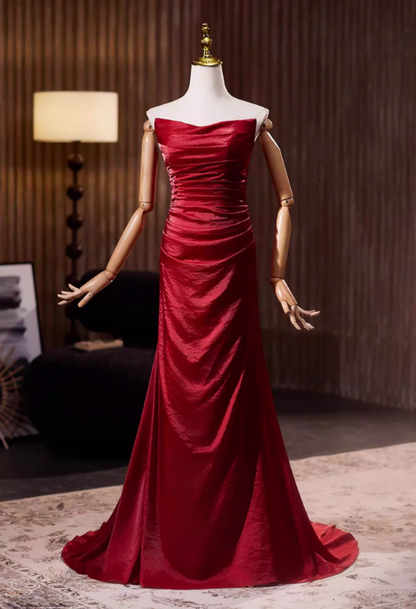 Pretty Sheath Strapless Sweet 16th Dresses Red Satin Prom Dress AP5316