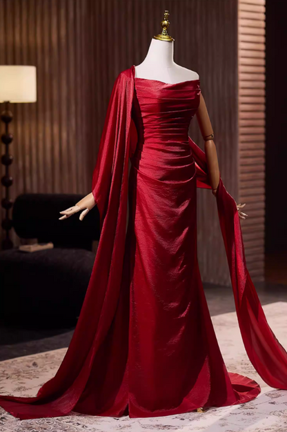 Pretty Sheath Strapless Sweet 16th Dresses Red Satin Prom Dress AP5316
