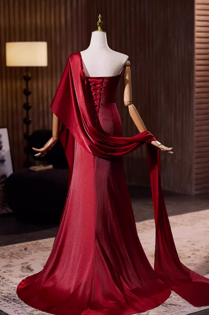 Pretty Sheath Strapless Sweet 16th Dresses Red Satin Prom Dress AP5316