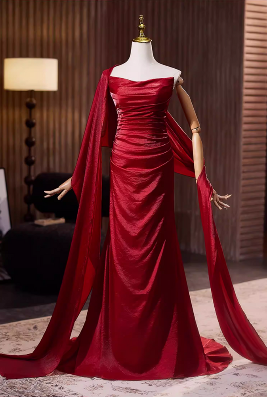 Pretty Sheath Strapless Sweet 16th Dresses Red Satin Prom Dress AP5316