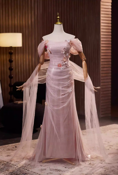 Fancy Sheath Off-Shoulder Sweet 16th Dresses Appliques Beads Pleated Tulle Prom Dress AP5317