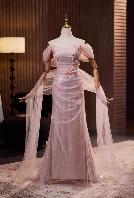 Fancy Sheath Off-Shoulder Sweet 16th Dresses Appliques Beads Pleated Tulle Prom Dress AP5317