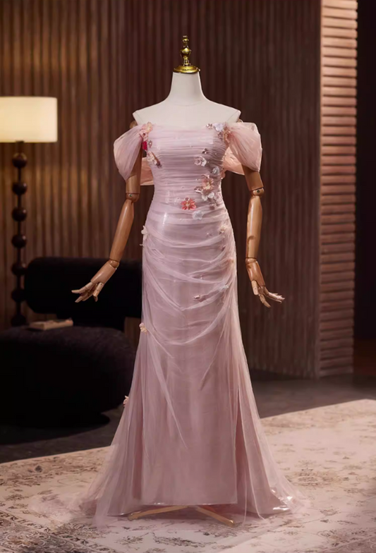 Fancy Sheath Off-Shoulder Sweet 16th Dresses Appliques Beads Pleated Tulle Prom Dress AP5317