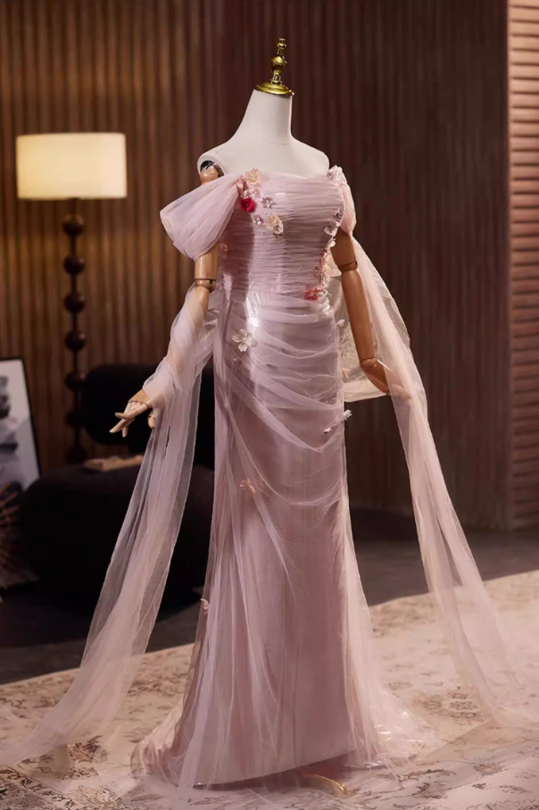 Fancy Sheath Off-Shoulder Sweet 16th Dresses Appliques Beads Pleated Tulle Prom Dress AP5317