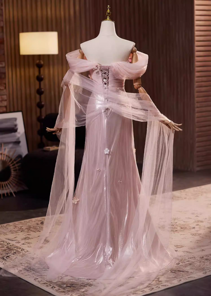 Fancy Sheath Off-Shoulder Sweet 16th Dresses Appliques Beads Pleated Tulle Prom Dress AP5317