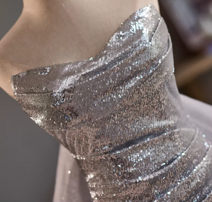 Delicate Strapless High-Slit Evening Mermaid Dress Sequins Bow Train Prom Dress AP5318